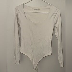 Abercrombie & Fitch Cream Scoop Neck Long-Sleeve Bodysuit